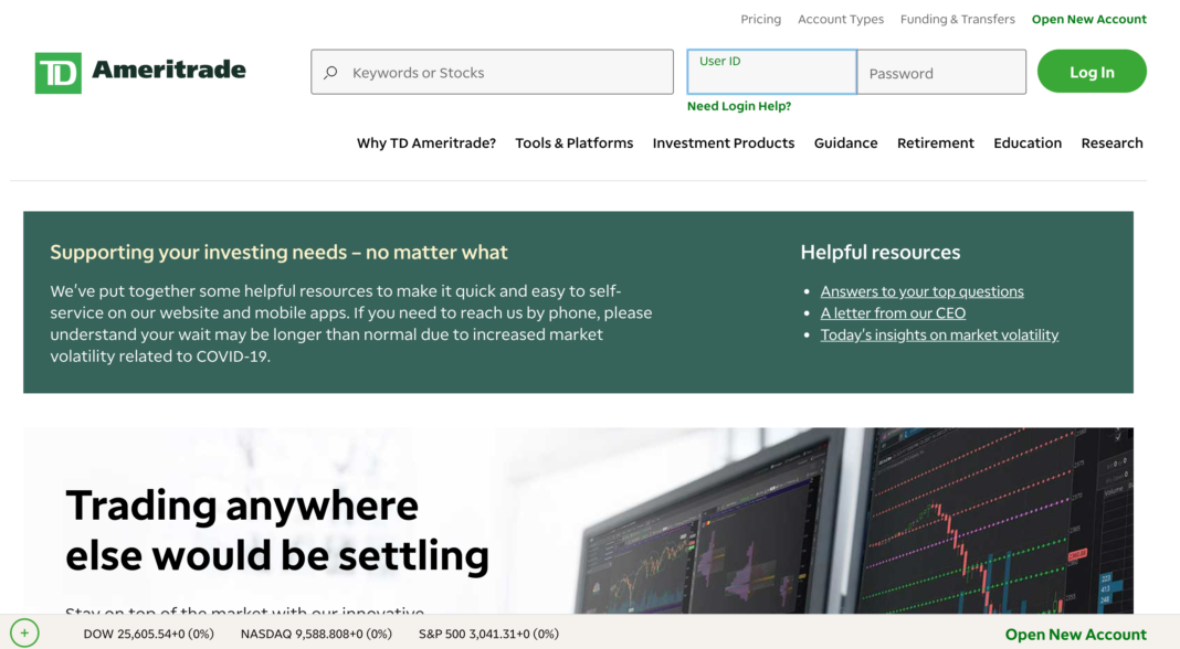 TD Ameritrade homepage