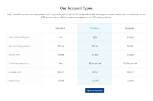 Synergy FX Account types