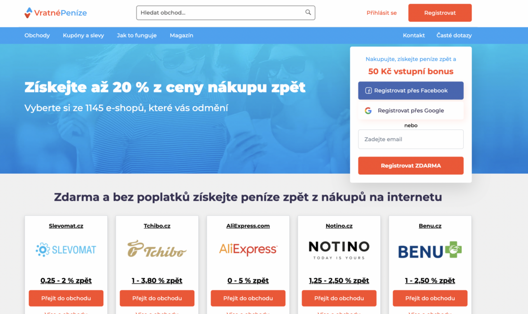 VratnéPeníze.cz: Save when shopping online
