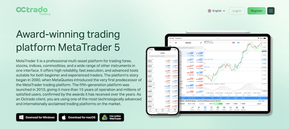 Octrado, MetaTrader5 - website screenshot