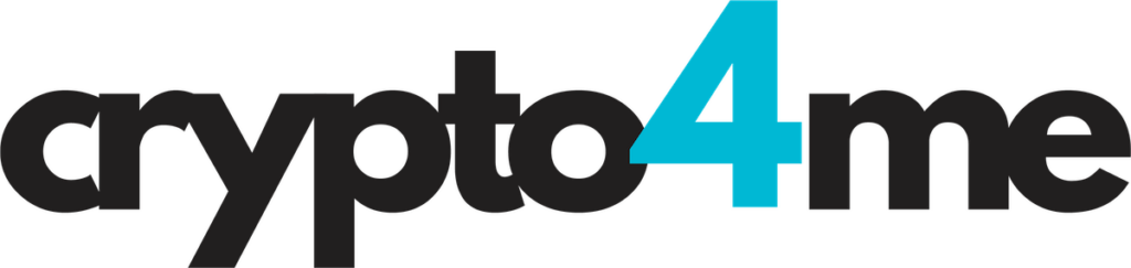 Crypto4me logo: bold black wordmark with a turquoise/teal '4' integrated into the text